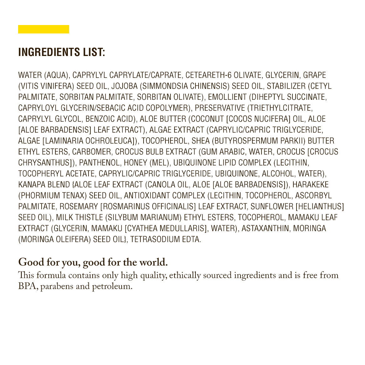 The ingredients list for Kanapa™ Replenishing Body Lotion